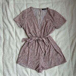 SHEIN Pink Floral Romper with Adjustable Belt